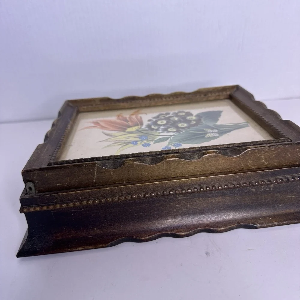 Wooden Botanical Antique Floral Vanity Box, Jewelry, Trinkets, Etc.‎